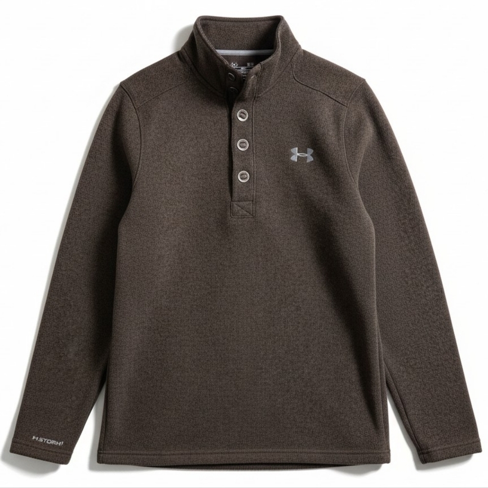 Under Armour Men’s Heathered Brown Button Pullover Small Fleece Lined